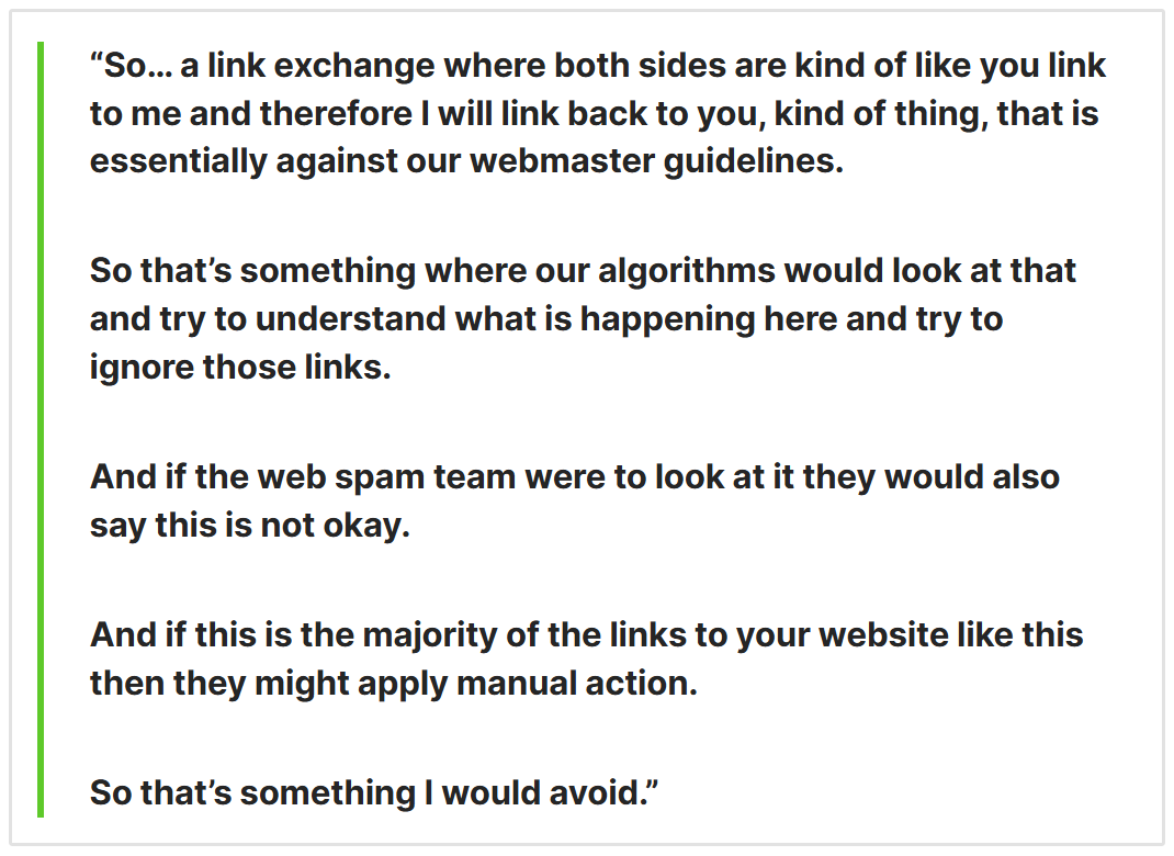 Google sobre trocas de links